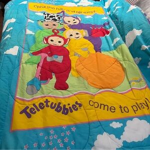Vtg Ragdoll Teletubbies Theme Comforter made in USA bright colorful 2-sided bed
